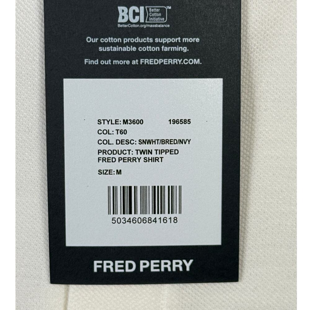 Fred Perry Short Sleeve Slim Fit Twin Tipped Polo Shirt, White Medium $110 - Picture 5 of 9